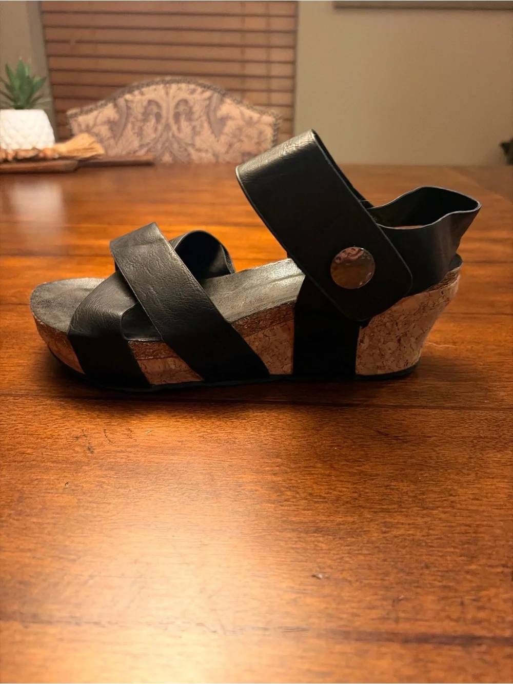 Natural Reflections Black Cork Wedge Sandals - Women's Comfortable Strappy Heels